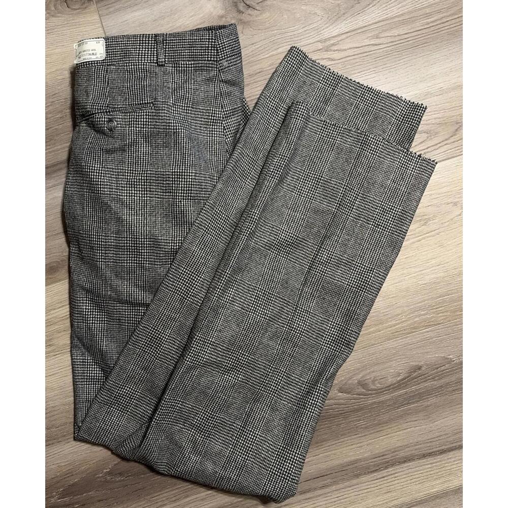 Vintage Asher Pants Mens 38 x 30 Wool  Flannel Plaid Dress White 70s 80’s NWT